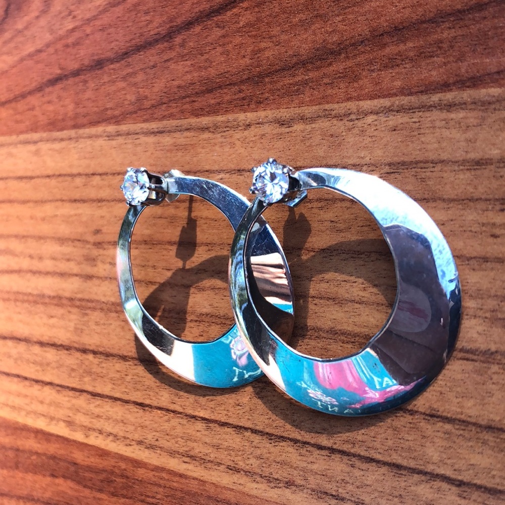 VTG BOHO 💎 STERLING SILVER & rhinestone hoops